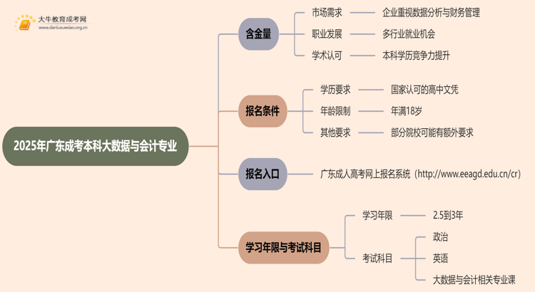 2025年广东成考本科大数据与会计专业含金量高吗？思维导图